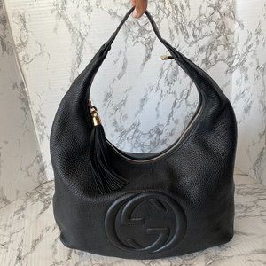 GUCCI Pebbled Calfskin Large Soho Hobo Black